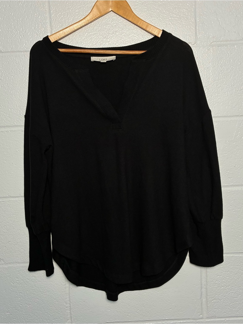 LOFT black rayon blend super soft split neck sweater